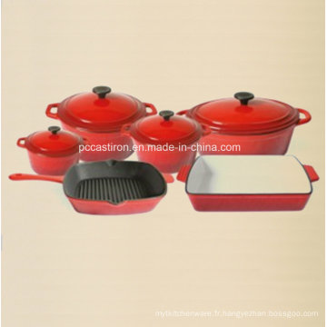 Ensemble de cuisinière en fonte 6PCS émaillée pour cuisine